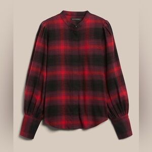 Banana Republic Flannel Bishop Sleeve Shirt Size XXS Black/Red NWT